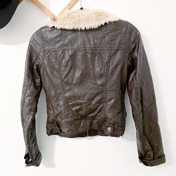 Brown Shearling Lined Faux-Leather Jacket - Picture 3 of 6